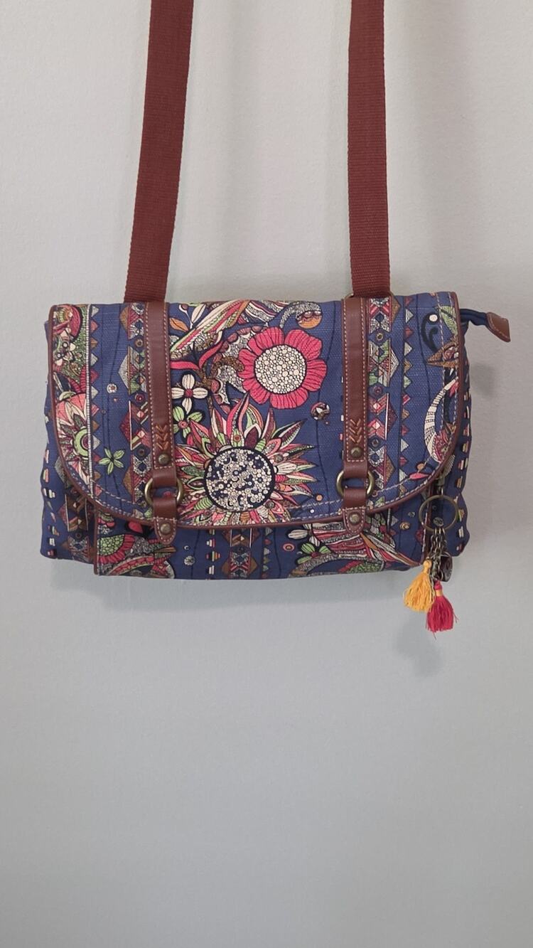 Sakroots Navy Boho Print Backpack Shoulder Bag Owl Charm